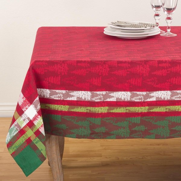 Saro Lifestyle SARO 2108.M70S Plaid Christmas Tree Design Pattern Cotton Tablecloth - Multi Color 2108.M70S